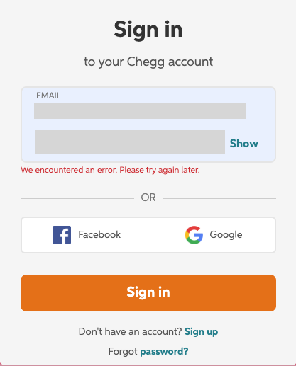 Chegg Login Error