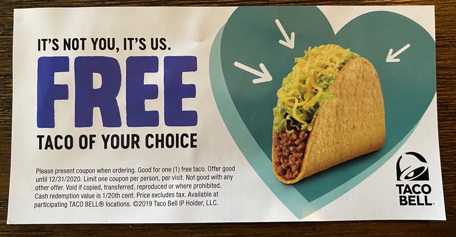 Taco Bell Free Taco Coupon Front