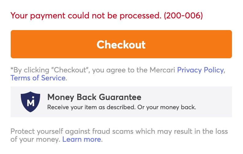 Mercari Your Payment Could Not Be Processed 200 006