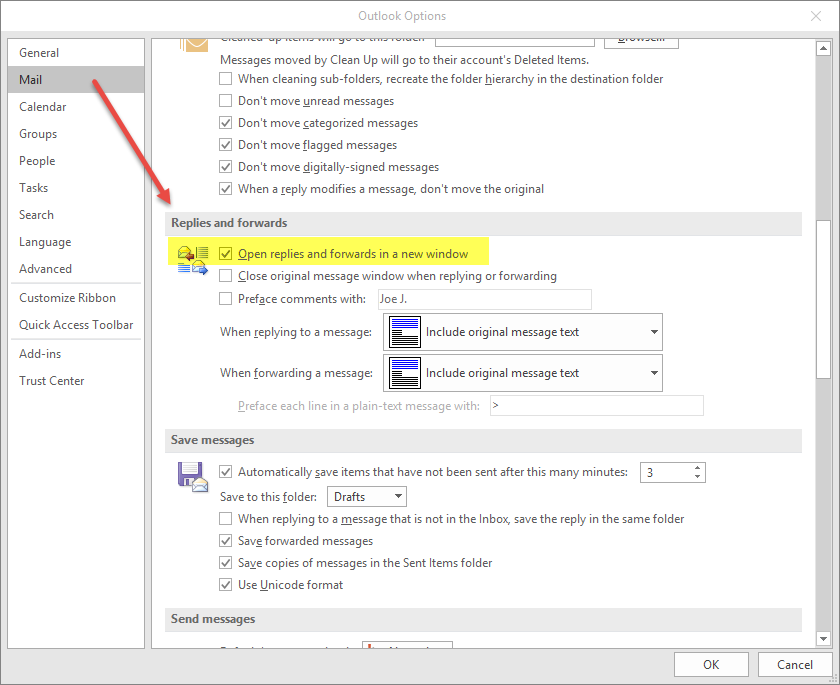 Outlook 2016 Pop Out All Messages Replies