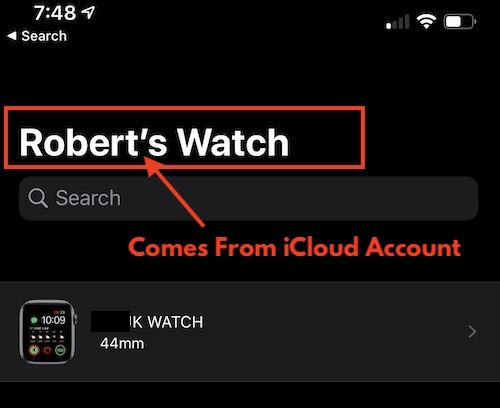 Apple Watch Change Name Top Screen