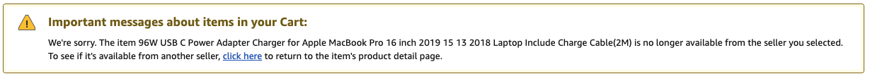 Amazon Important Messages About Items In Your Cart