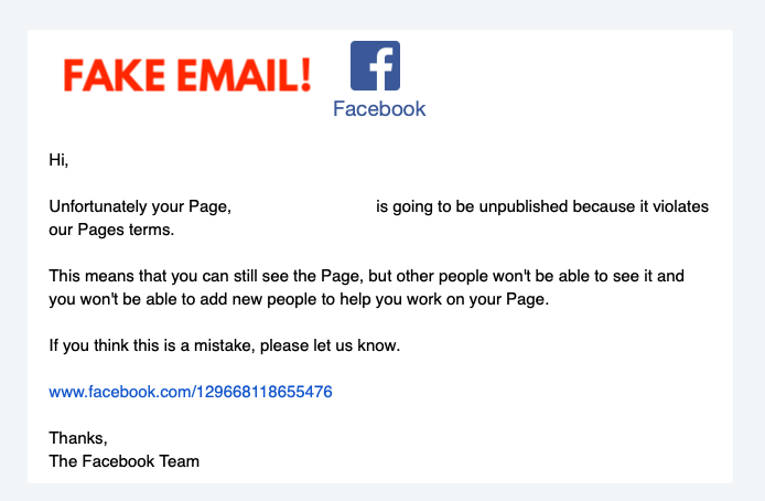 Facebook Fraudualent Email