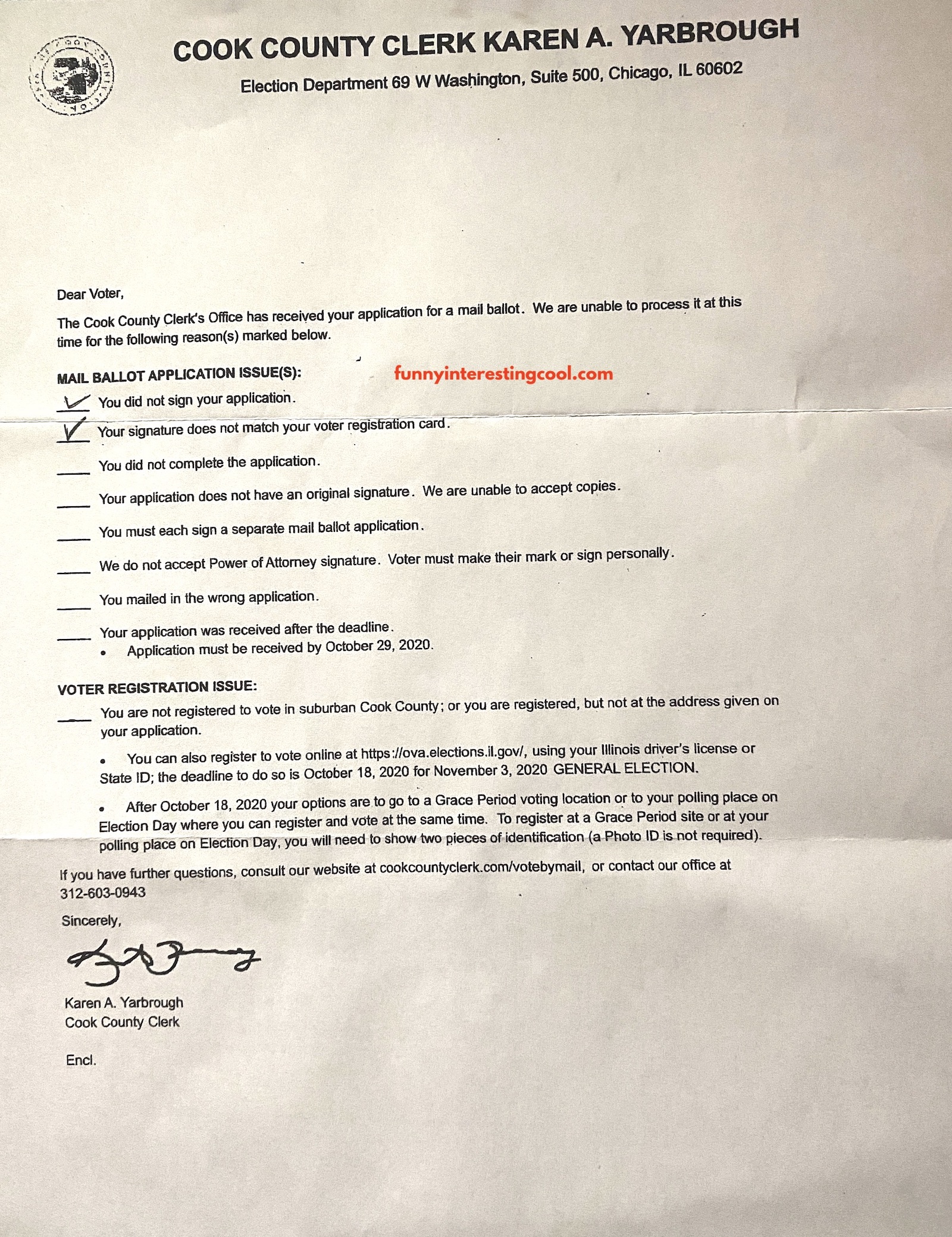 Dear Voter The Cook County Clerks Office Reviewed Your Application For A Mail Ballot