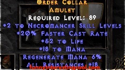 Order Collar Amulet Necromancer Diablo Ii