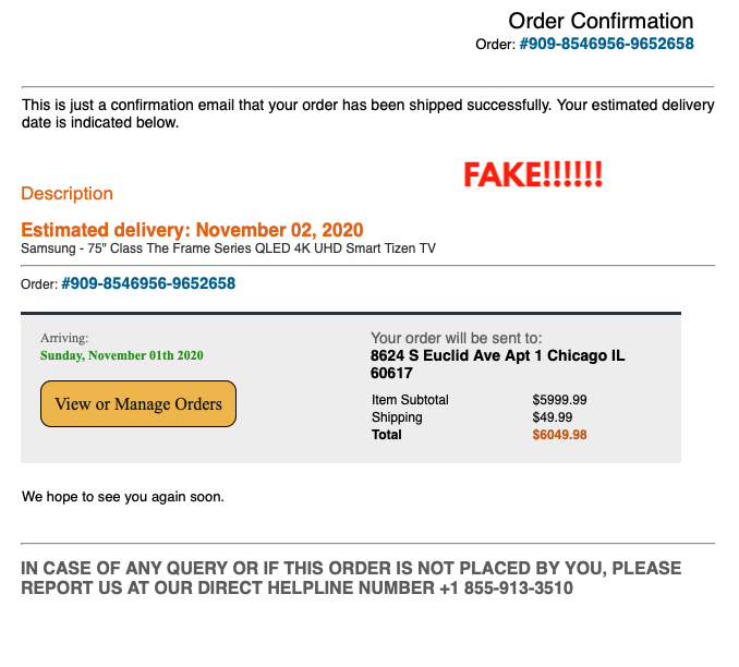 Fake Amazon Order
