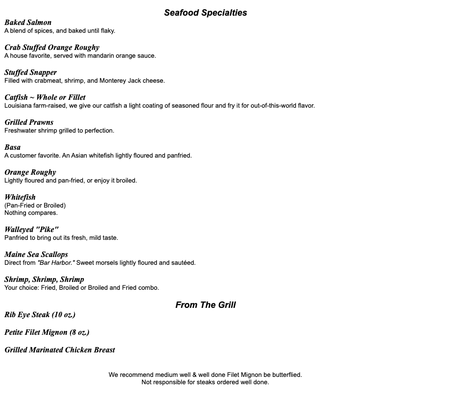 Phil Smidts Lunch Menu 2