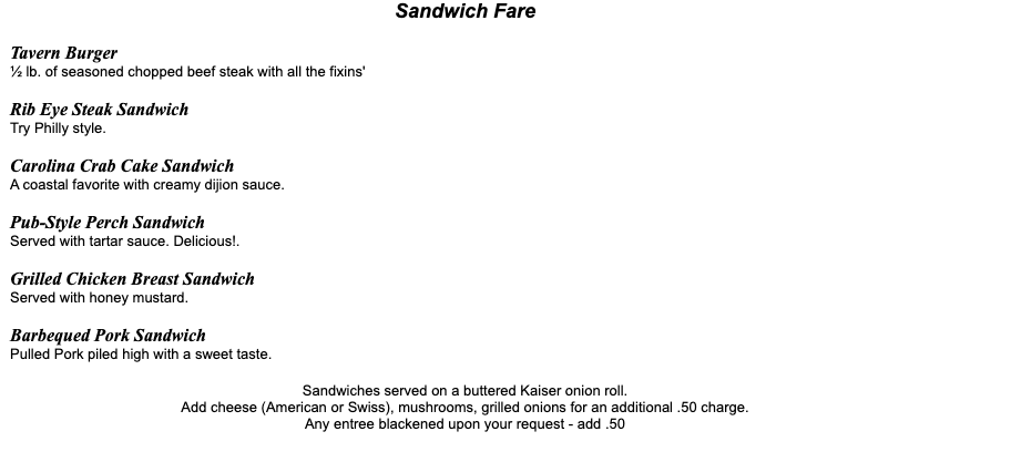 Phil Smidts Lunch Menu 3