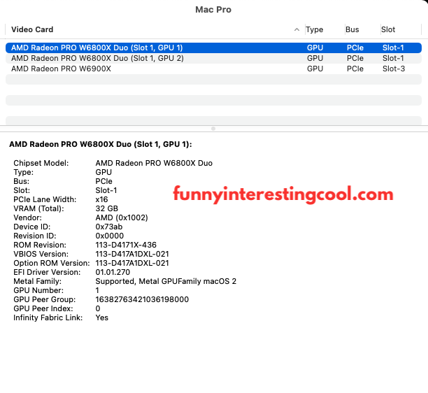 Amd Radeon Pro W6800x Duo System Information Macos 1
