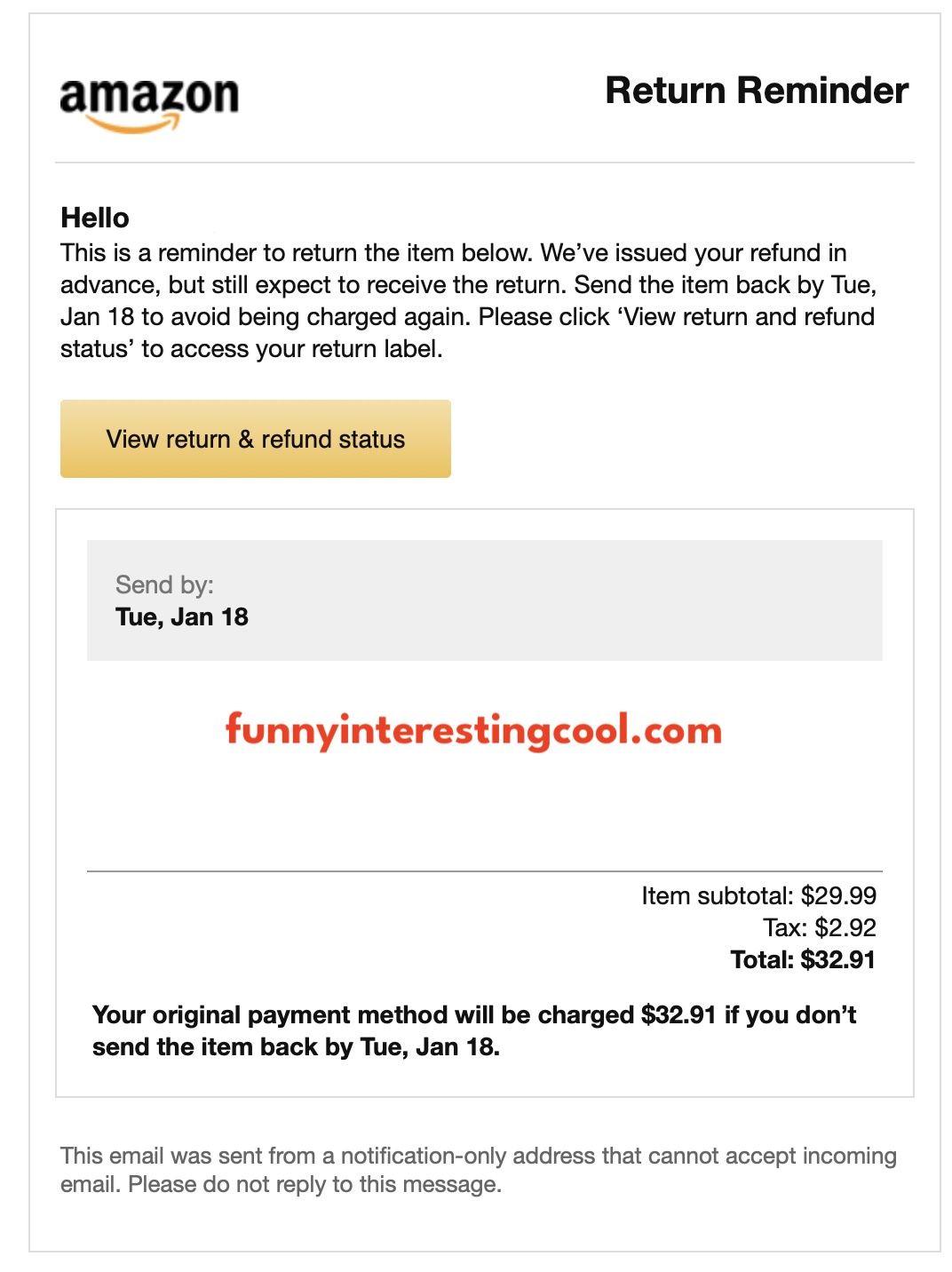 Amazon Return Reminder Email