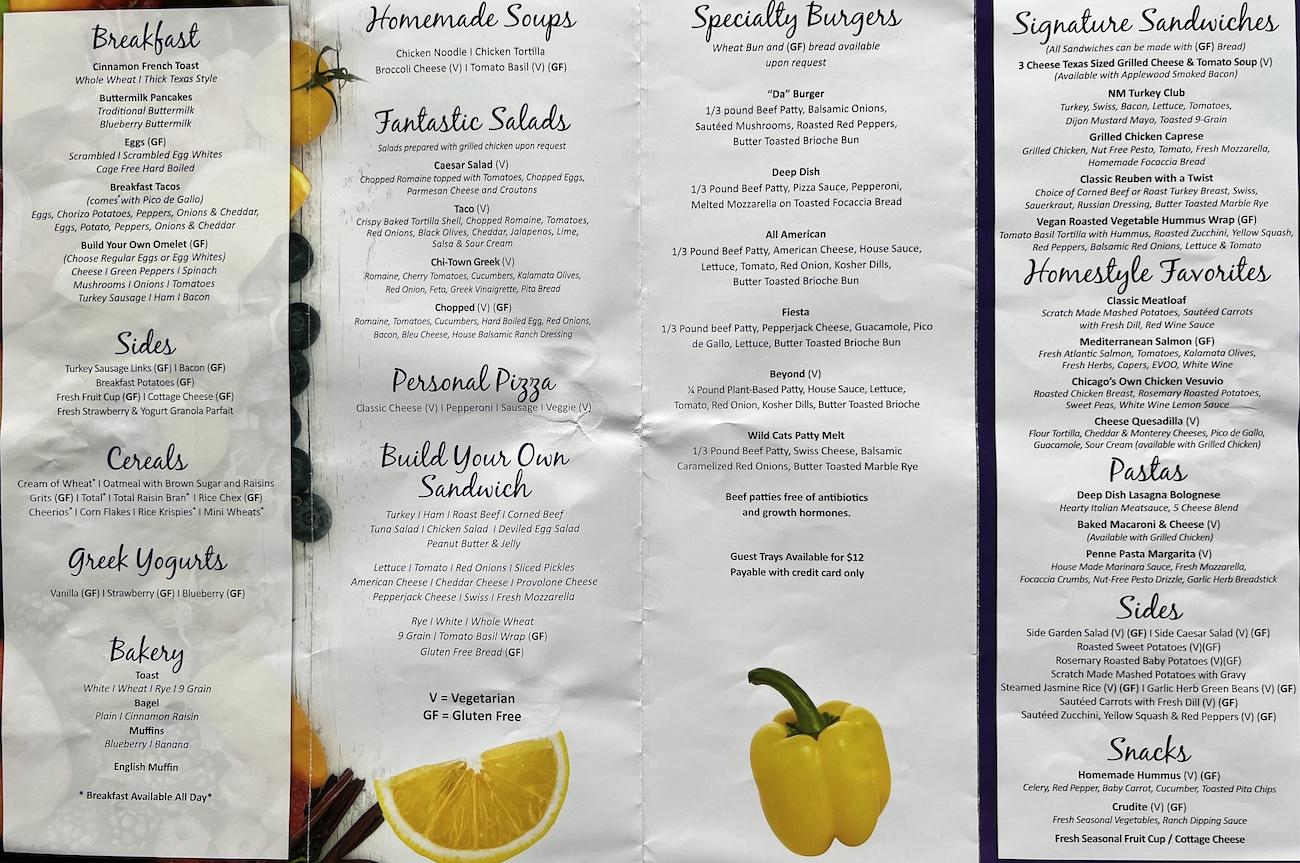 Northwestern Prentice Room Service Menu 1