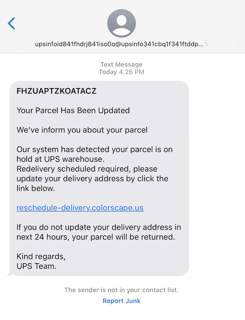 Scam Your Parcel Has Been Updated Ups Text Message