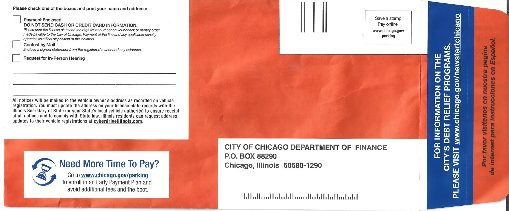 Chicago City Ticket Envelope Front