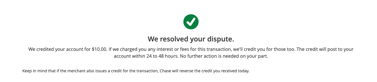 Chase We Resolved Your Dispute