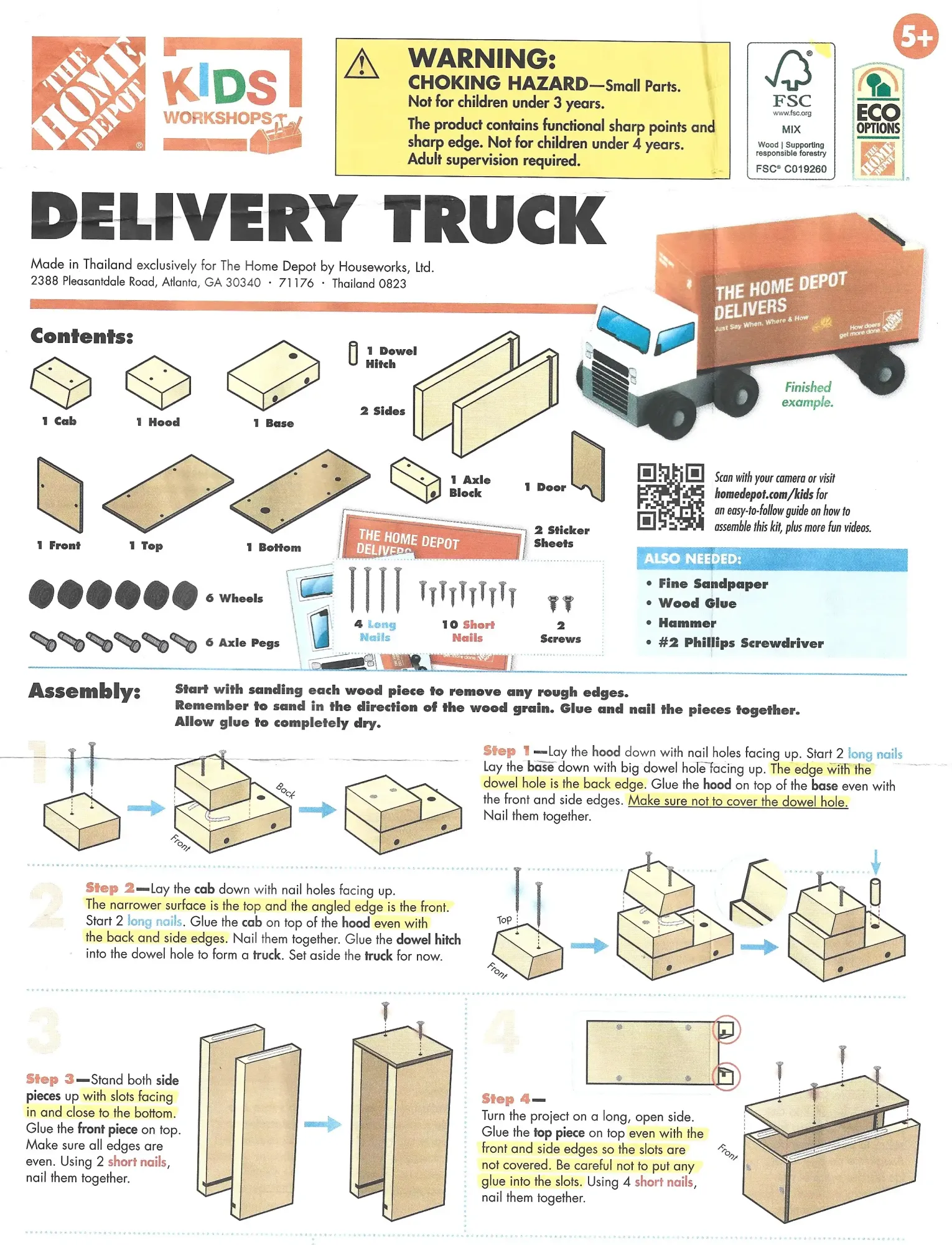 The Home Depot Kids Workshops Delivery Truck Instructions English 1