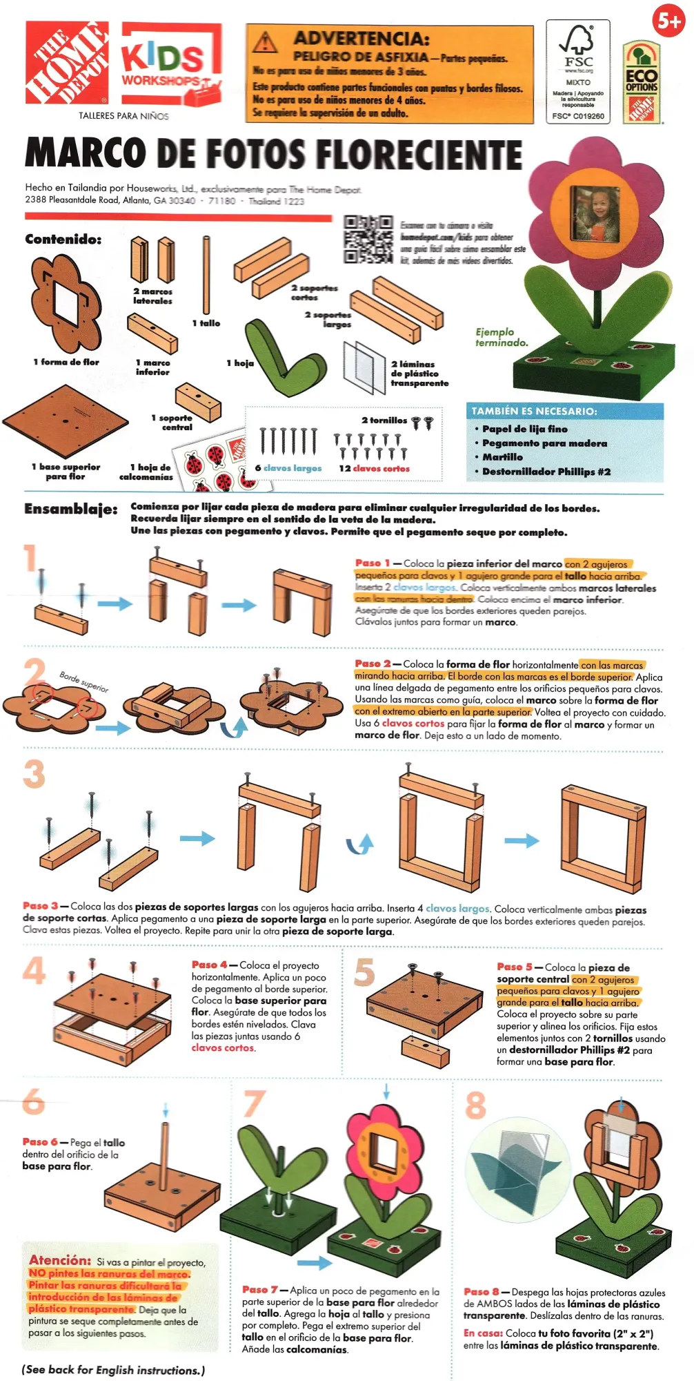 The Home Depot Kids Workshops Blooming Picture Frame Spanish Instructions