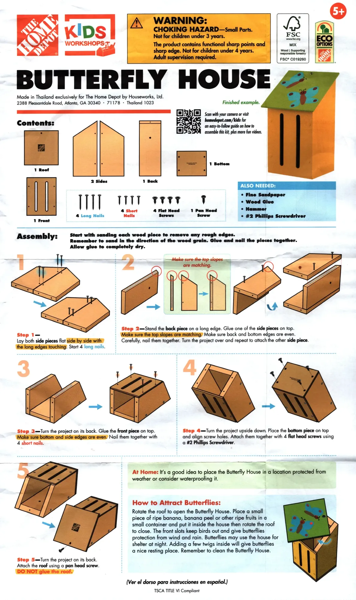 The Home Depot Kids Workshops Butterfly House Directions Instructions English