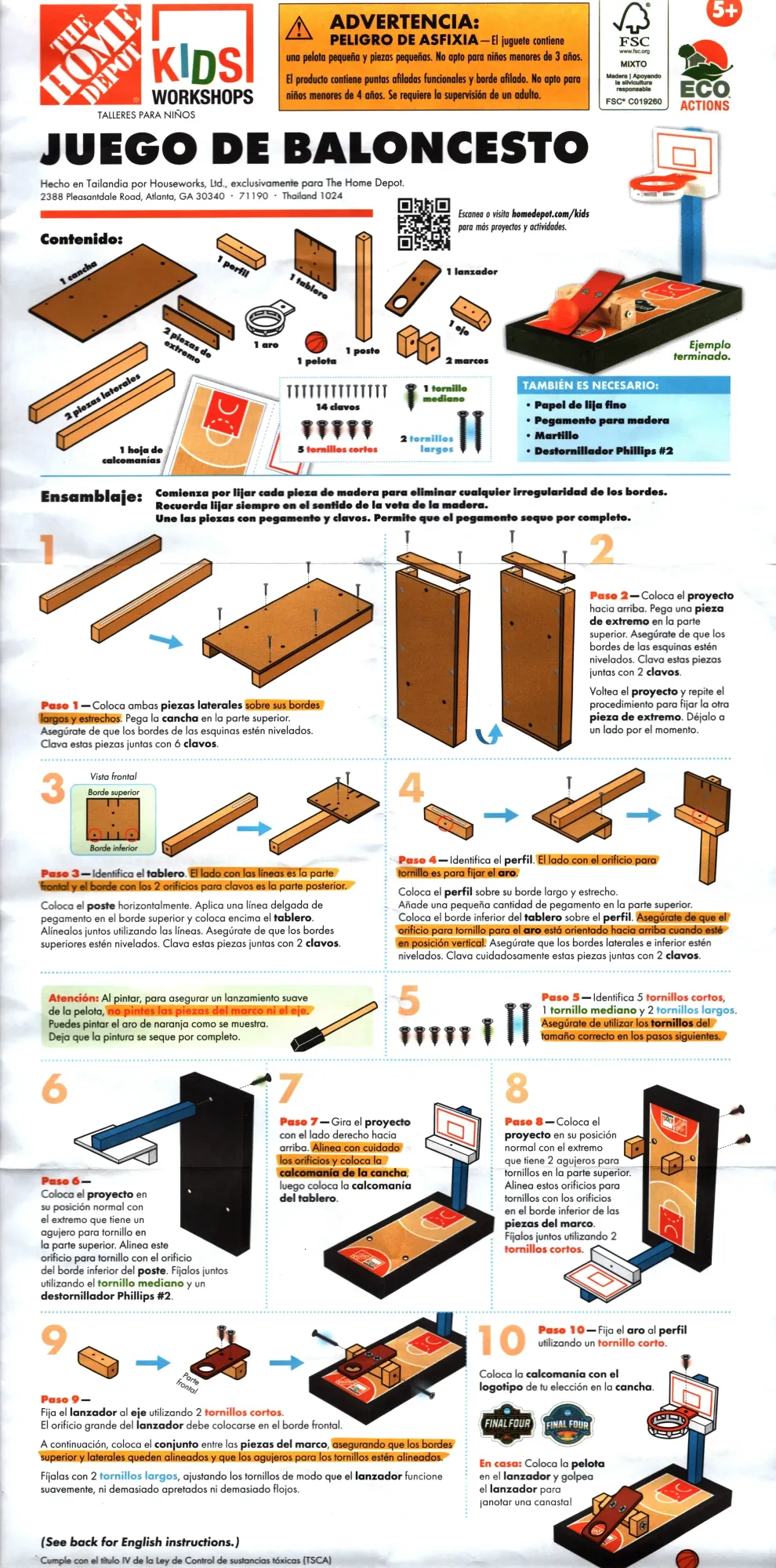 The Home Depot Kids Workshops Basketball Game Instructions Spanish