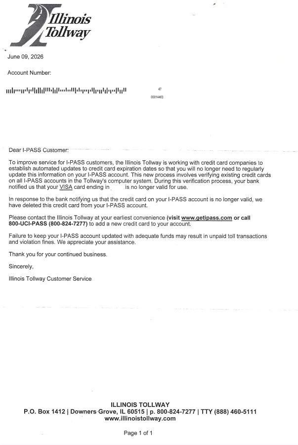 Illinois Tollway Ipass Credit Card Update Mailer (190.44 KiB) Viewed 8 times Illinois Tollway Ipass Credit Card Update Mailer