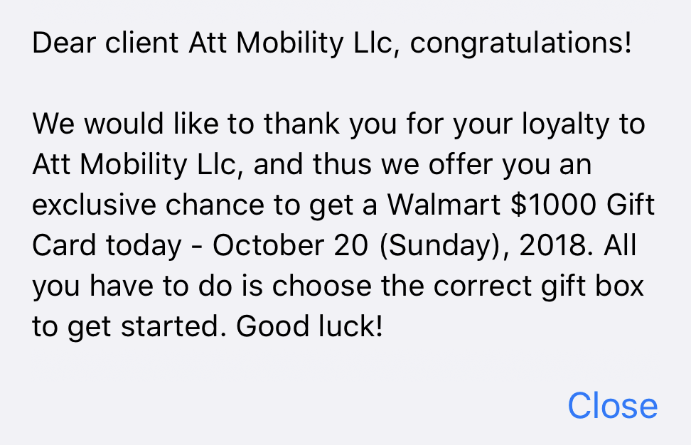 Att Mobility Llc Pop Up Scam