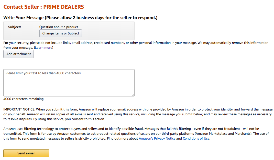 Amazon Contact Seller Send Email
