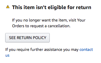 Amazon This Item Isnt Eligible For Return
